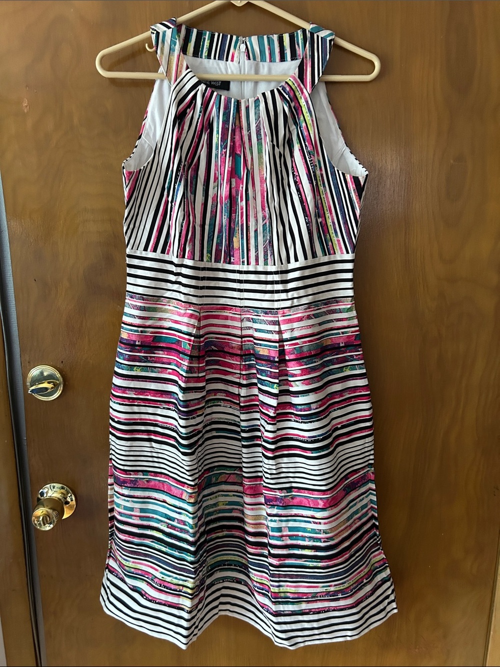 Nine West Multicolor Stripe Fit & Flare Dress - Pink, Teal, Black, White